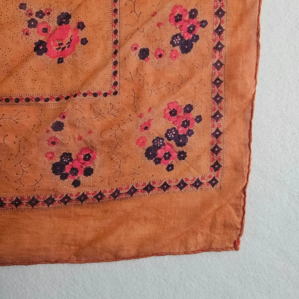 Vintage Floral Paisley Square Scarf Terracotta Orange Pink Purple Made in India‎
